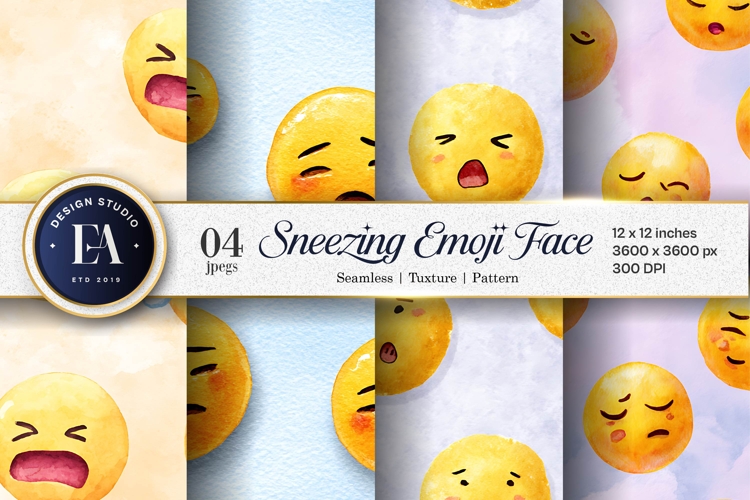 Sneezing Emoji Face Watercolor Seamless Digital Paper
