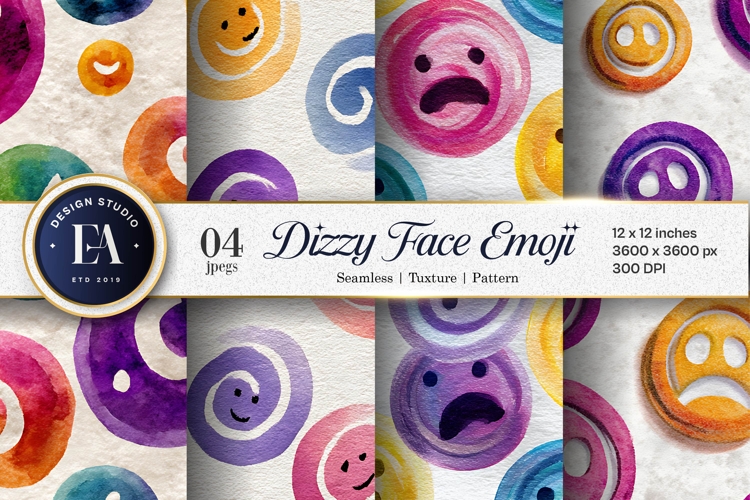 Seamless Dizzy Face Emoji Watercolor Art Digital Paper