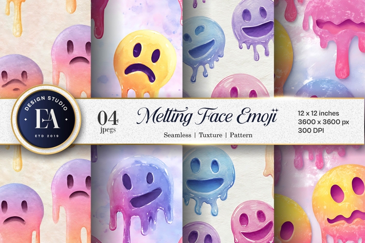Surreal Watercolor Melting Face Emoji Digital Paper