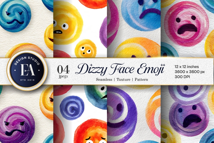 Watercolor Dizzy Face Emoji Seamless Pattern Digital Paper