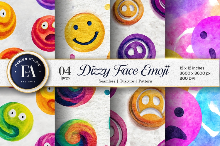 Dizzy Face Emoji Watercolor Seamless Pattern Digital Paper