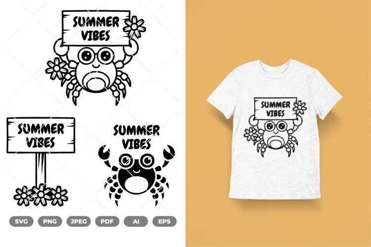 Summer Vibes Crab SVG & Clipart