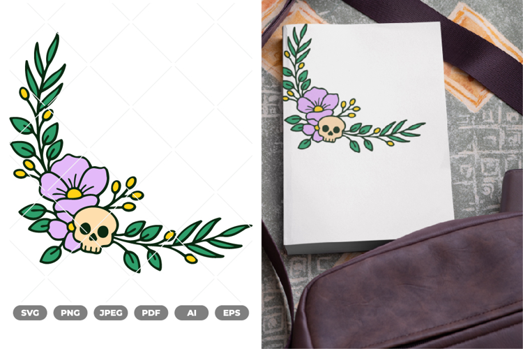 Skull Floral Corner Colored SVG & Clipart
