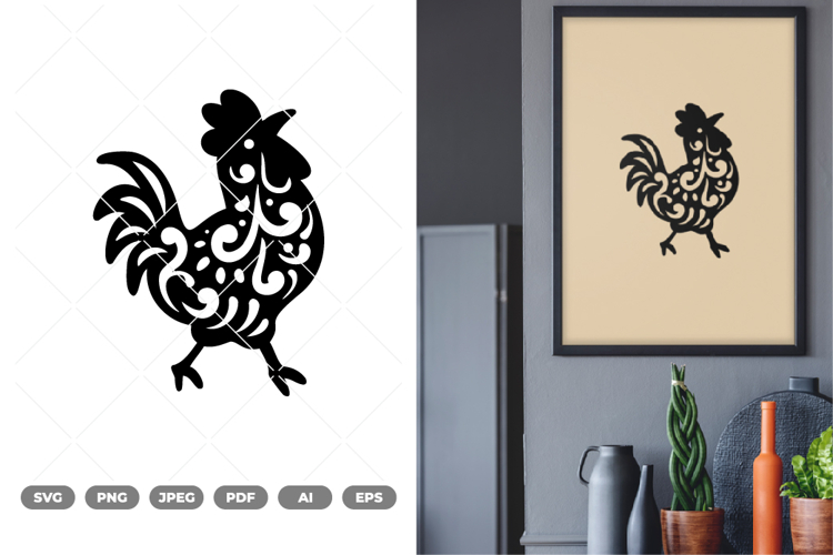 Floral Chicken SVG & Clipart