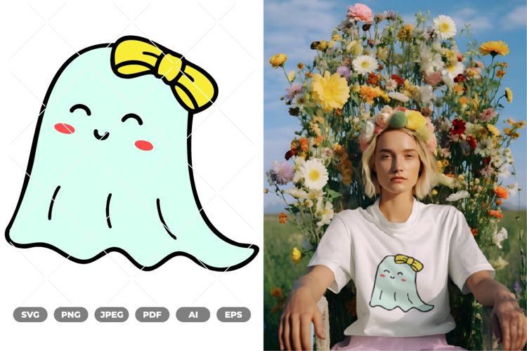 Cute Ghost with Bow Colored SVG   Clipart