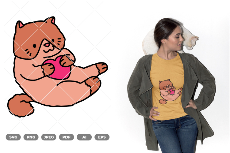 Cat and Heart Colored SVG   Clipart