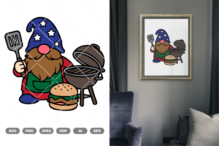 Fourth Of July Gnome Colored SVG & Clipart