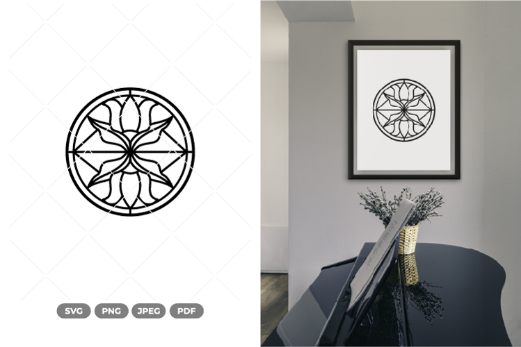 Floral Glass Art Outline SVG   Clipart