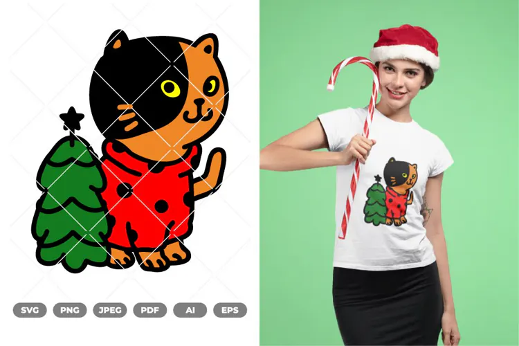 Christmas Cat Colored SVG & Clipart