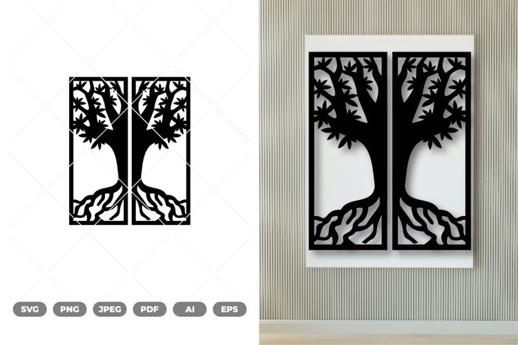 Split Tree Of Life Wall Decor SVG   Clipart