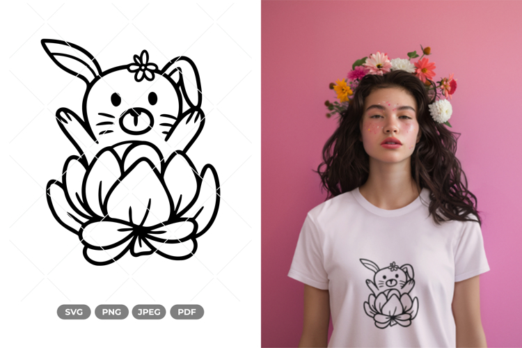 Rabbit and Flowers SVG   Clipart