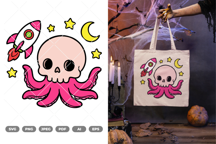 Skull Octopus Colored SVG   Clipart