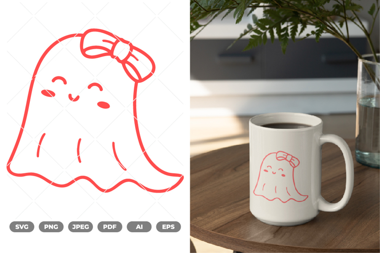 Cute Ghost with Bow SVG   Clipart
