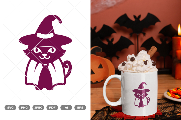 Kawaii Witch Cat SVG & Clipart