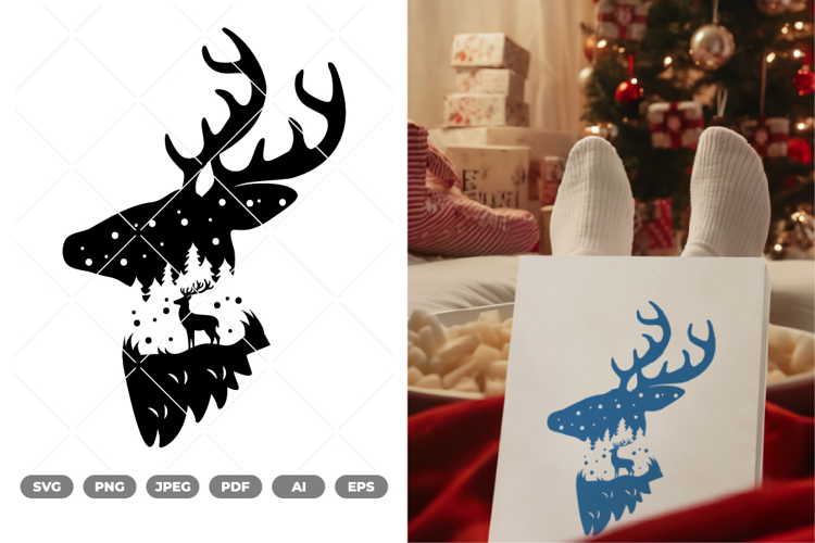 Winter Reindeer Scene SVG & Clipart