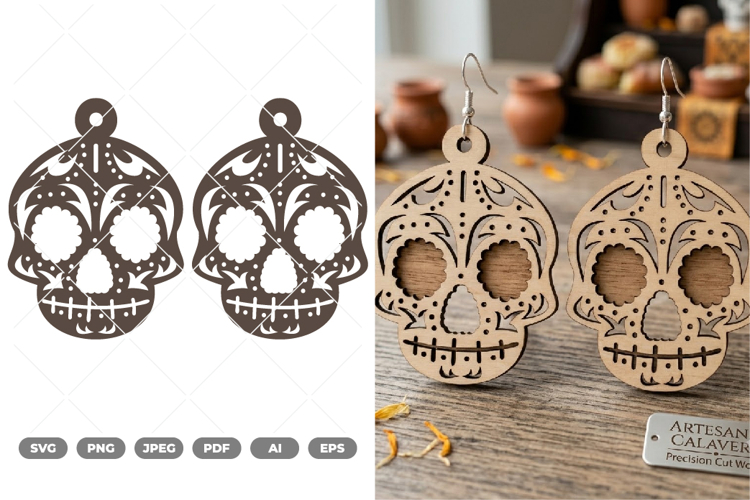 Sugar Skull Earrings SVG & Clipart example image 1