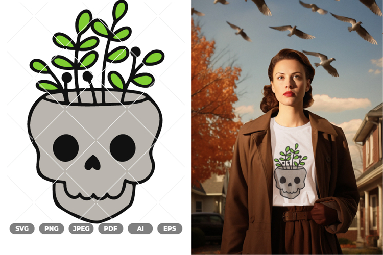 Skull and Plant Colored SVG   Clipart