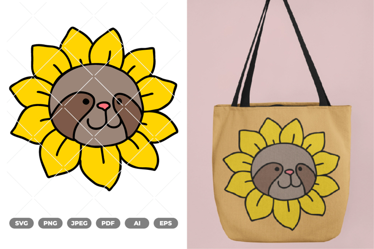 Sloth with Sunflower Head Colored SVG   Clipart