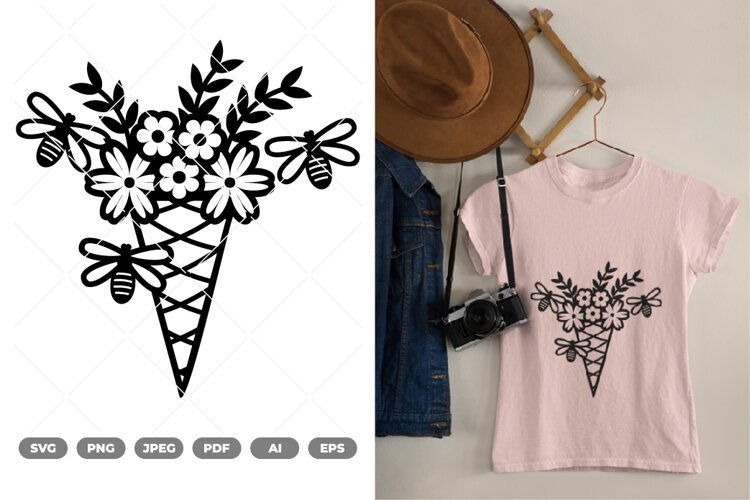 Flower in Ice Cream Cone SVG & Clipart example image 1