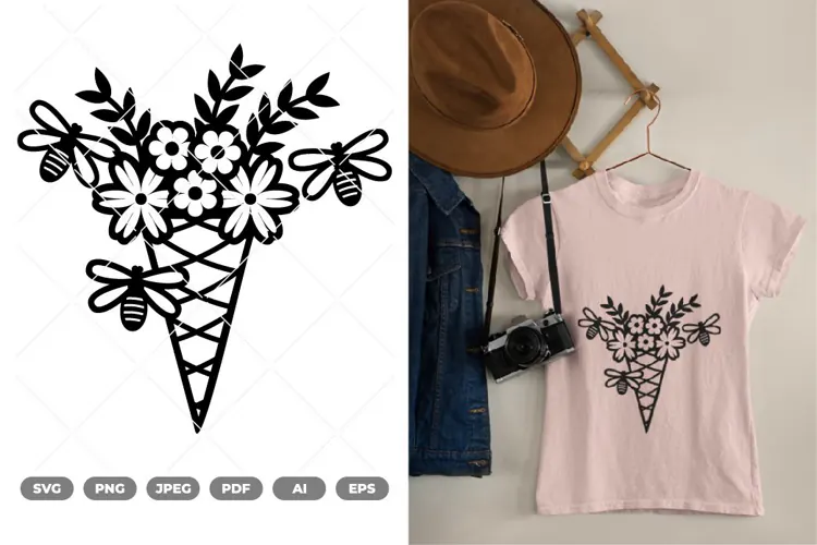 Flower in Ice Cream Cone SVG & Clipart