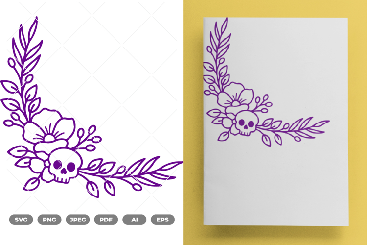 Skull Floral Corner SVG & Clipart