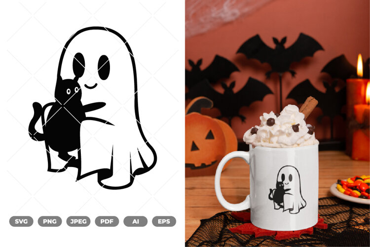 Ghost and Black Cat SVG & Clipart example image 1