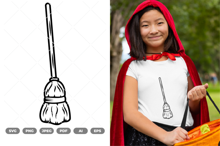 Broom Witch Outline SVG & Clipart