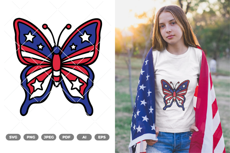 Fourth Of July Butterfly Colored SVG & Clipart