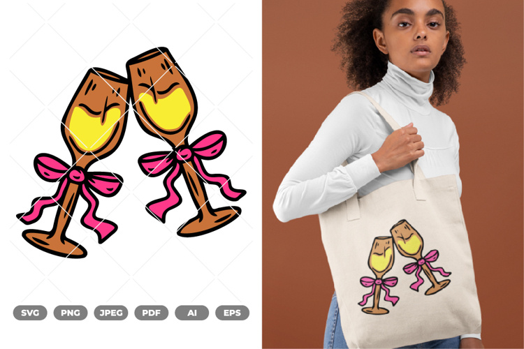 Wine Toast Colored SVG   Clipart