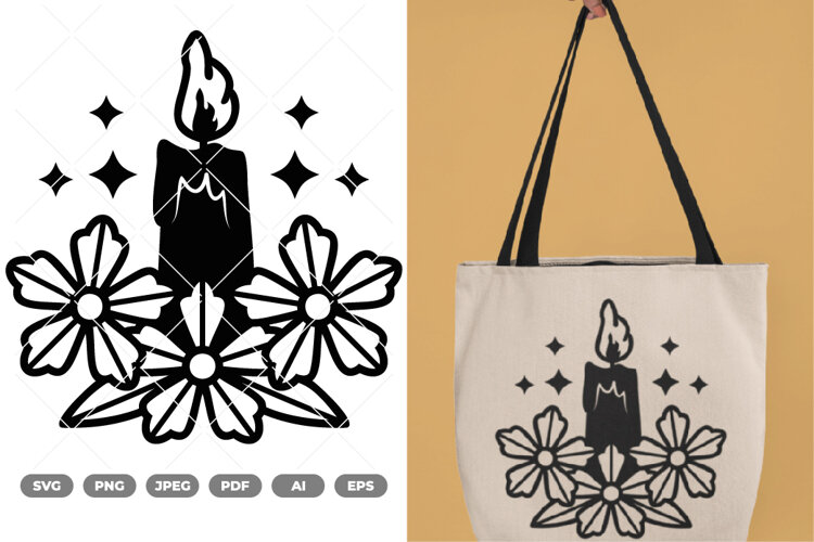 Floral Candle SVG & Clipart example image 1