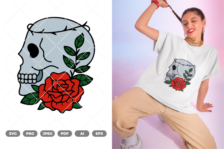 Skull and Rose Colored SVG & Clipart