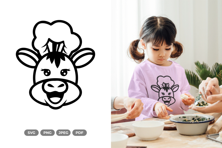 Kawaii Cow Chef SVG & Clipart - Doodle Animal