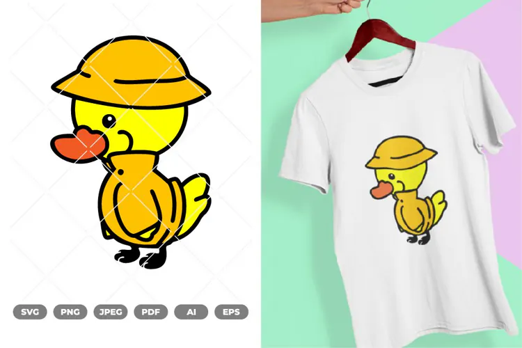 Kawaii Duck Wearing Raincoat SVG & Clipart
