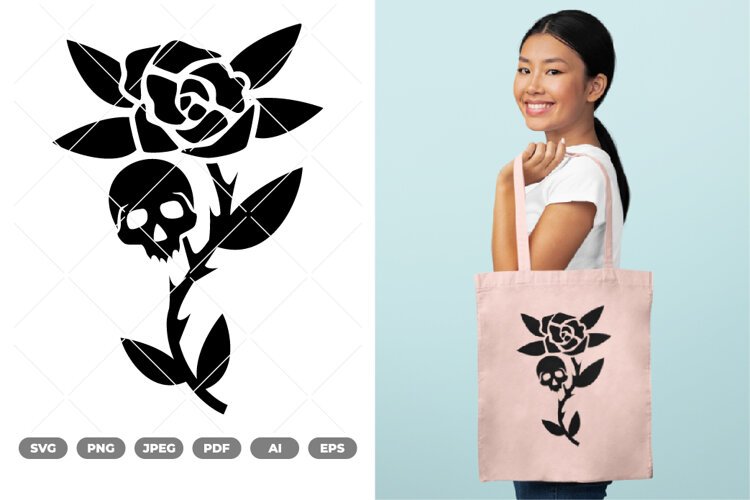 Skull and Rose Tattoo Style SVG & Clipart example image 1