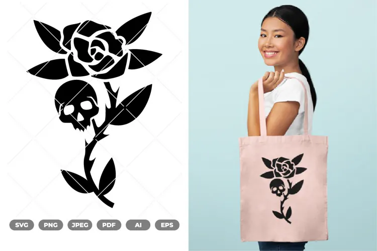 Skull and Rose Tattoo Style SVG & Clipart
