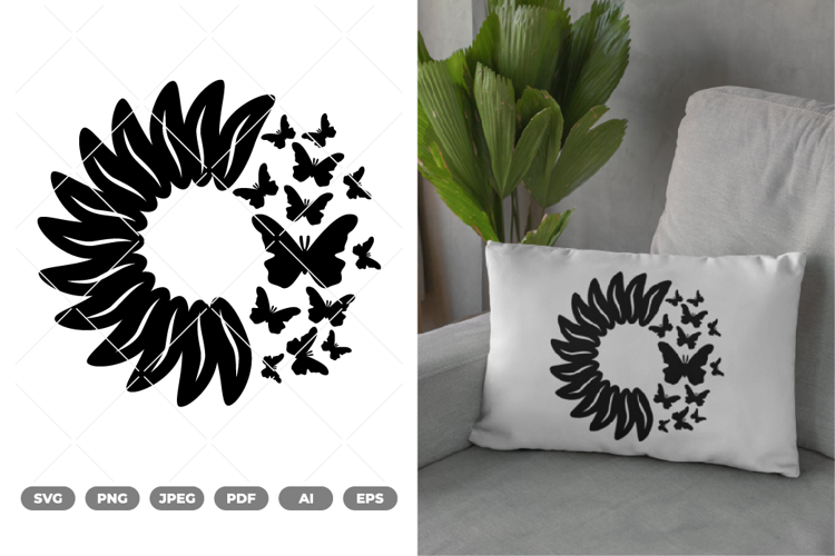 Sunflower and Butterflies SVG & Clipart