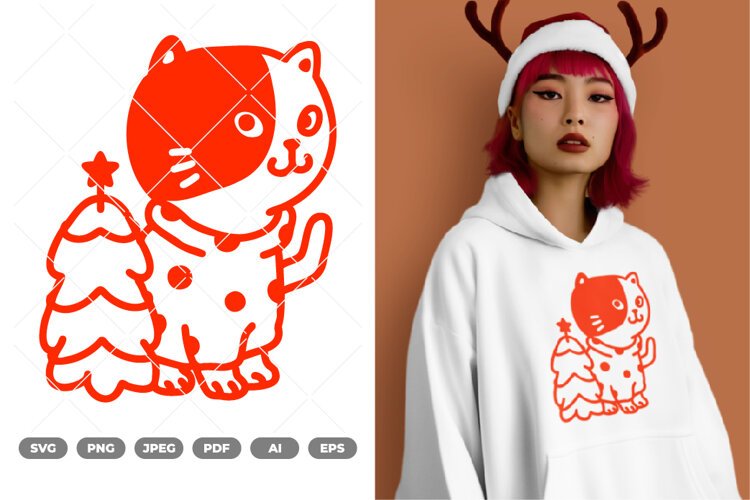 Christmas Cat SVG & Clipart example image 1