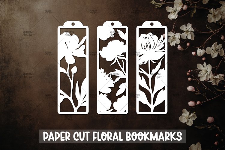3 Floral Bookmarks Paper cut SVG Laser cut,Cricut,Silhouette example image 1