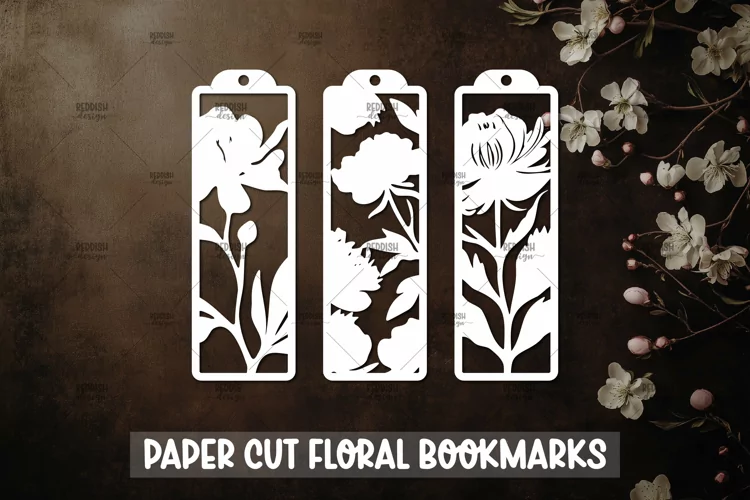 3 Floral Bookmarks Paper cut SVG Laser cut,Cricut,Silhouette