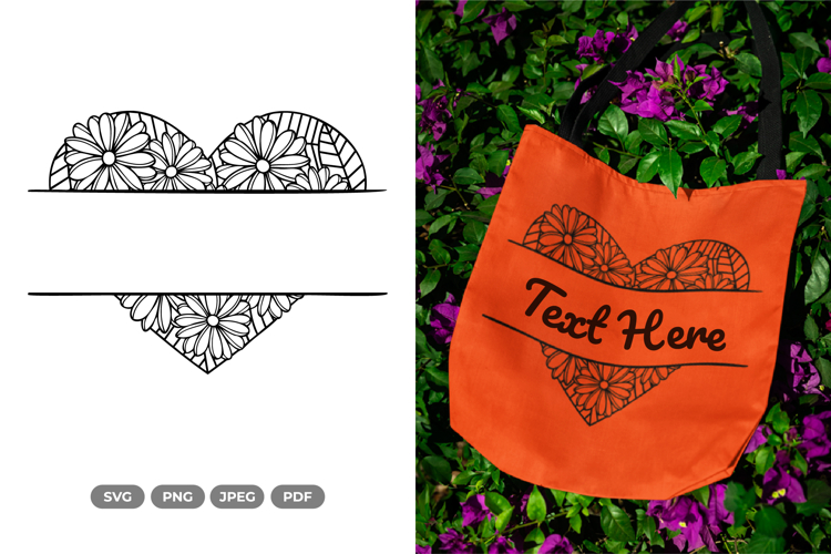 Floral Heart Split Border SVG & Clipart - Wedding Invitation