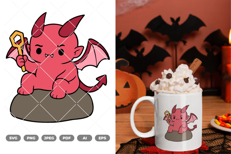 Kawaii Chibi Demon Colored SVG & Clipart