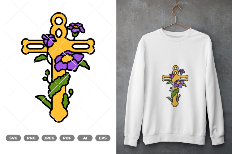Floral Cross Colored SVG & Clipart