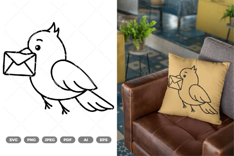 Bird with Envelope SVG & Clipart example image 1