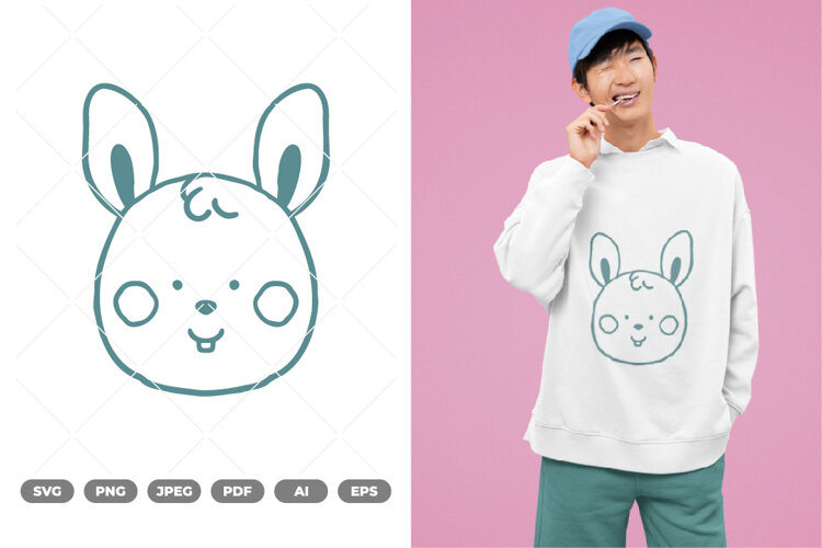 Kawaii Rabbit Head SVG & Clipart example image 1