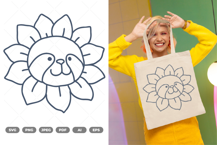 Sloth with Sunflower Head SVG   Clipart