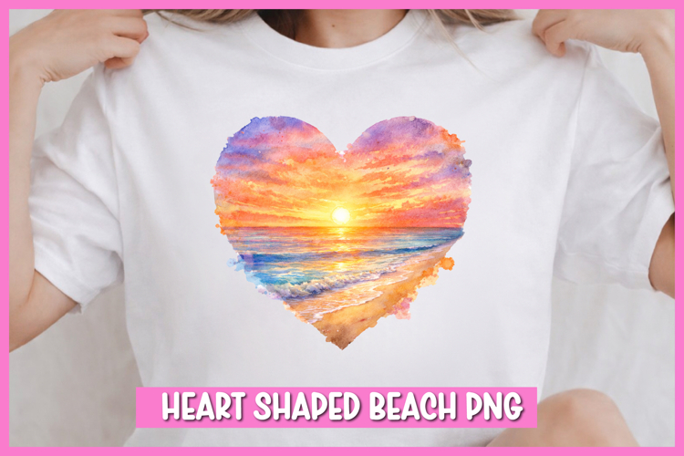 Heart Shaped Beach Watercolor Clipart I Valentine Watercolor