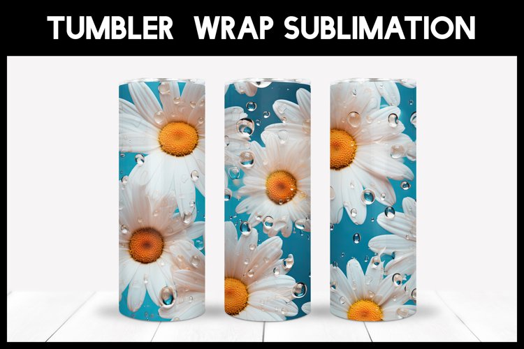 3D Camomiles With Waterdrops Sublimation | 3D Tumbler Wrap