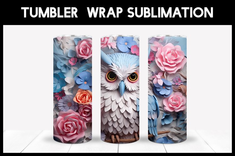 3D Papercut Owl Sublimation | 3D Pink and Blue Tumbler