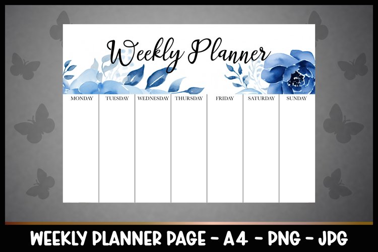 Weekly Planner Planner A4 , Watercolour Flowers, Printable example image 1