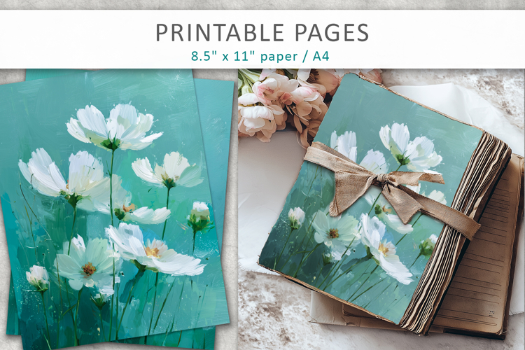 artistic painted floral pages, scrapbook background paper